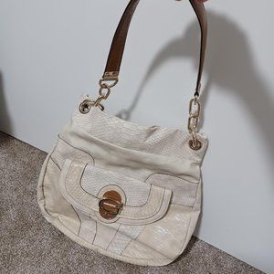 Guess Shoulder Bag - Cream with Carmel and Silver Accents